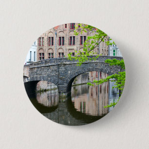 Old houses in Bruges, Belgium 6 Cm Round Badge