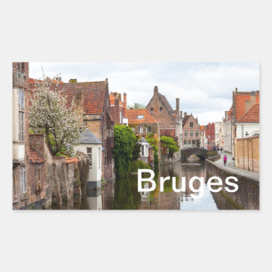 Old houses in Bruges, Belgium Rectangular Sticker