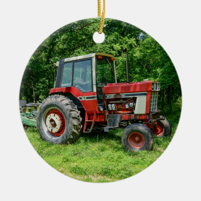 Old International Tractor Ceramic Tree Decoration (Front)