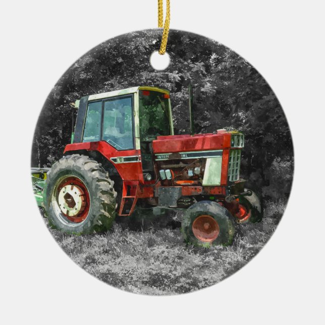 Old International Tractor Painterly Ceramic Tree Decoration (Front)