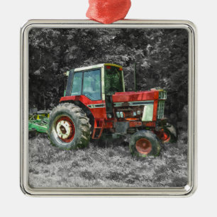 Old International Tractor Painterly Metal Tree Decoration