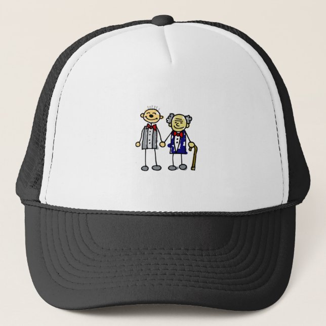 Old Interracial Gay Couple white asian Trucker Hat (Front)