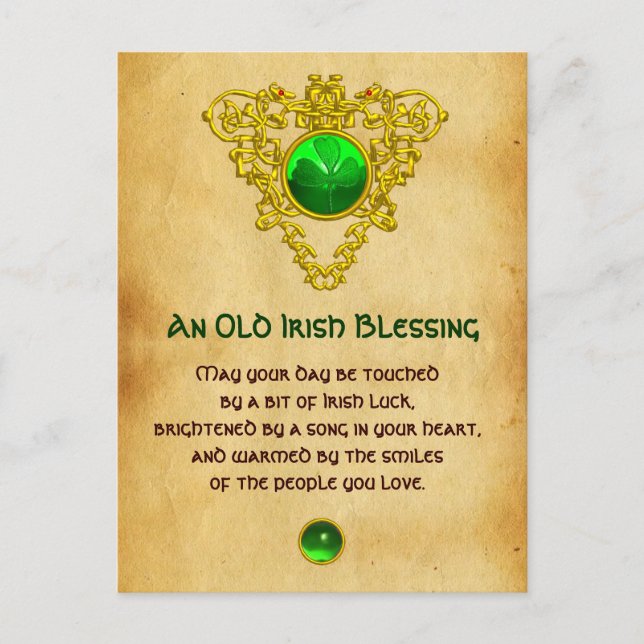 Old Irish Blessing For Luck Parchment,Celtic Knots Postcard (Front)