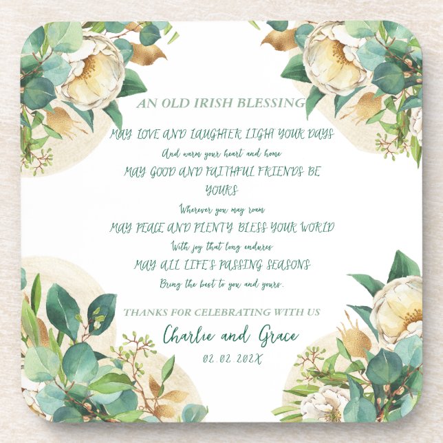 Old Irish Blessing on Gold Dust and Roses Coaster (Front)