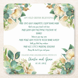 Old Irish Blessing on Gold Dust and Roses Square Paper Coaster