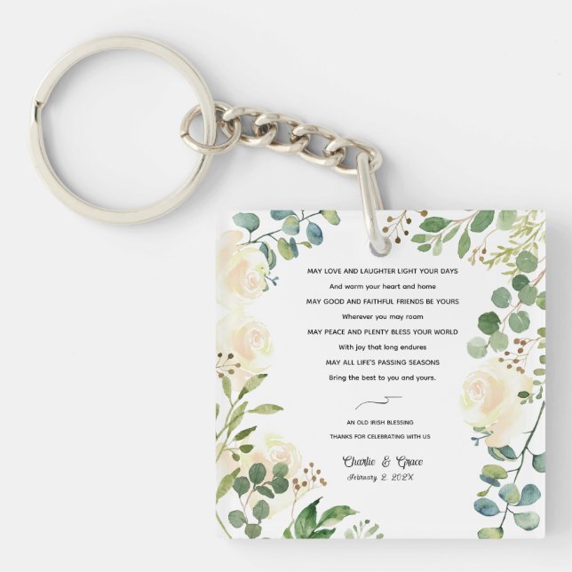 Old Irish Blessing & Wedding Greenery Key Ring (Front)