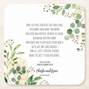 Old Irish Blessing & Wedding Greenery  Square Paper Coaster