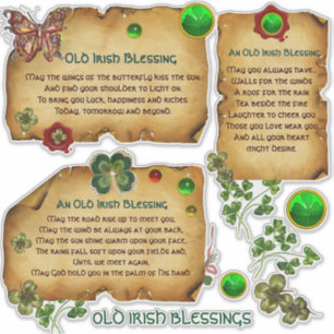 Old Irish Blessings Parchment Shamrocks, Butterfly