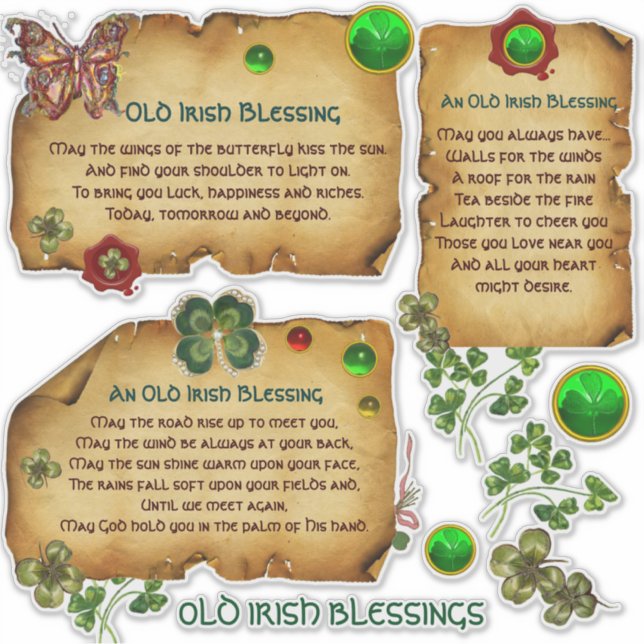 Old Irish Blessings Parchment Shamrocks, Butterfly (Front)