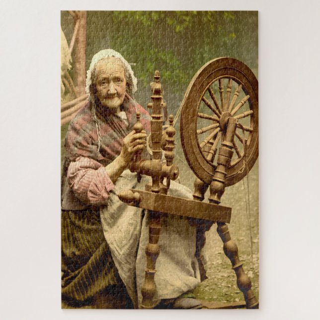 Old Irish Wool Spinner Lady, Jigsaw Puzzle (Vertical)
