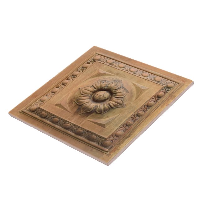 Old Italian terracotta floral plaque, rosette tile (Side)