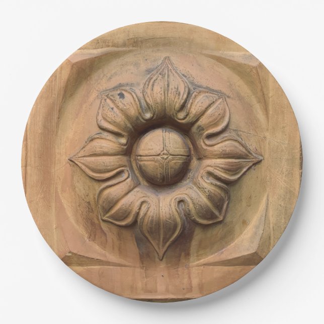 Old Italian terracotta floral plaque, rosette tile Paper Plate (Front)