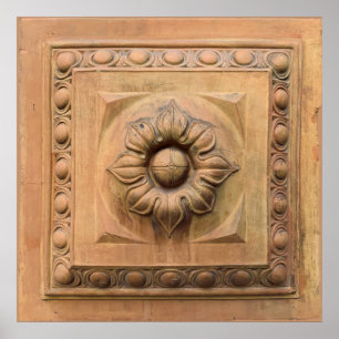 Old Italian terracotta floral plaque, rosette tile Poster