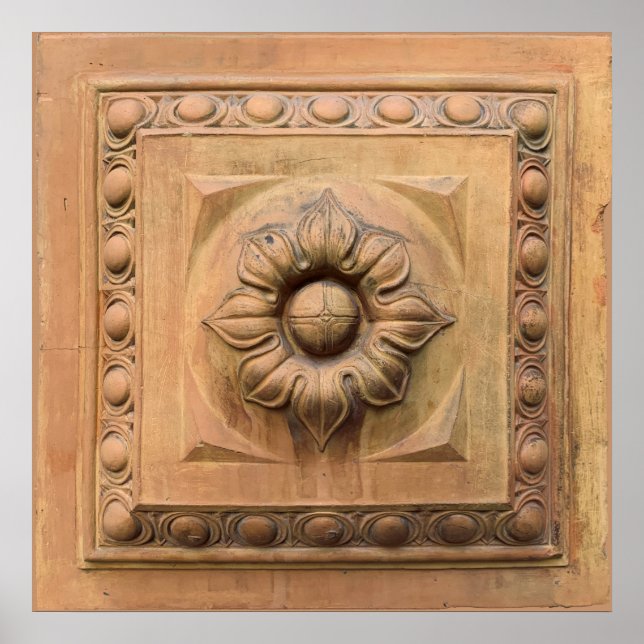 Old Italian terracotta floral plaque, rosette tile Poster (Front)