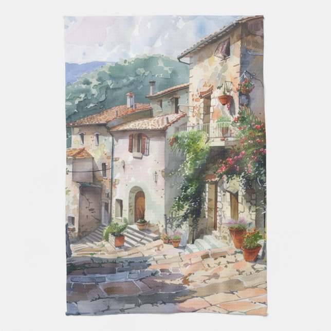 Old Italian Village  Tea Towel (Vertical)
