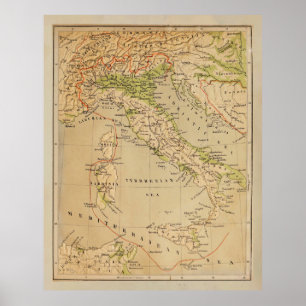 Old Italy Physical Map (1881) Poster