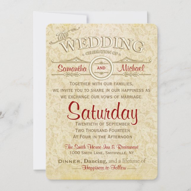 Old Ivory Lace Wedding Invitation (Front)