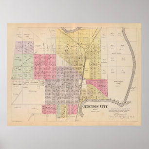 Old Junction City Kansas Map (1887) Vintage KS  Poster