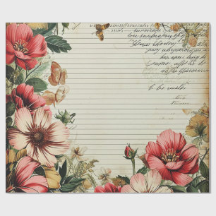Old Junk Journal Flower Letters Wrapping Paper