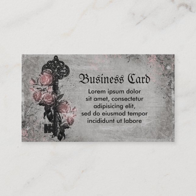 Old Key and Roses Business Card (Front)