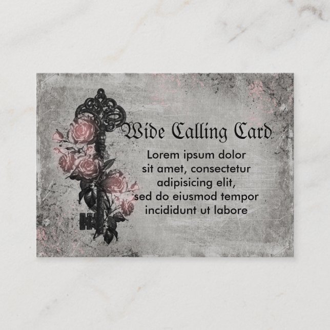 Old Key and Roses Calling Card (Front)