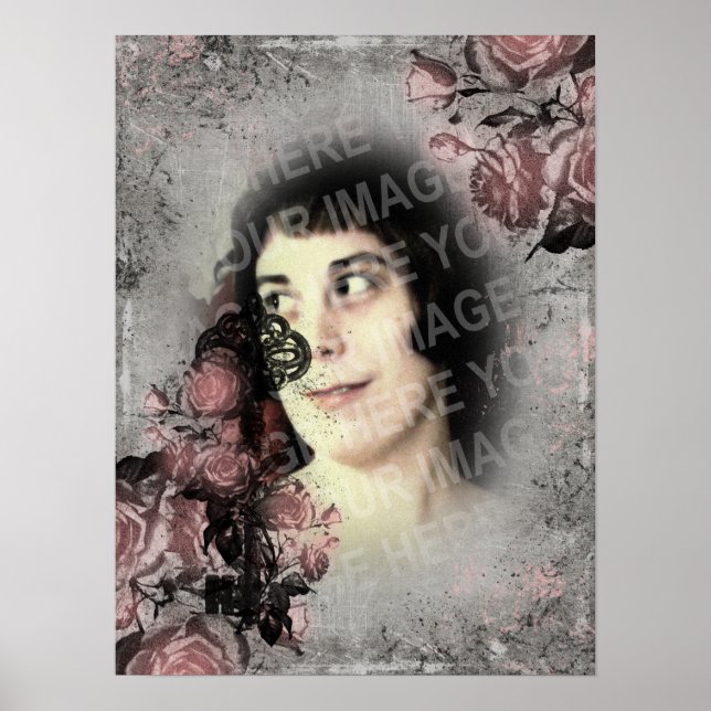 Old Key and Roses Custom Photo Poster (Front)