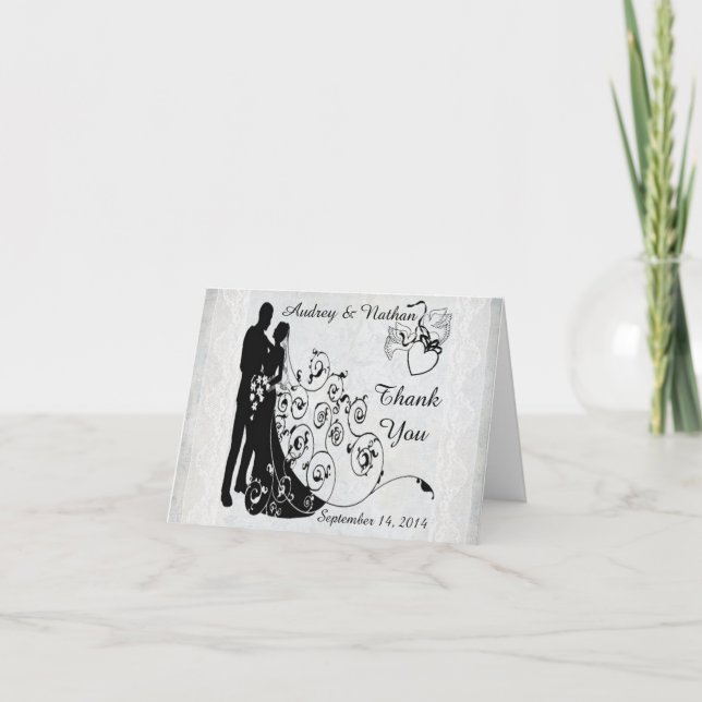 Old Lace Wedding Day Silhouettes Personalised Card (Front)