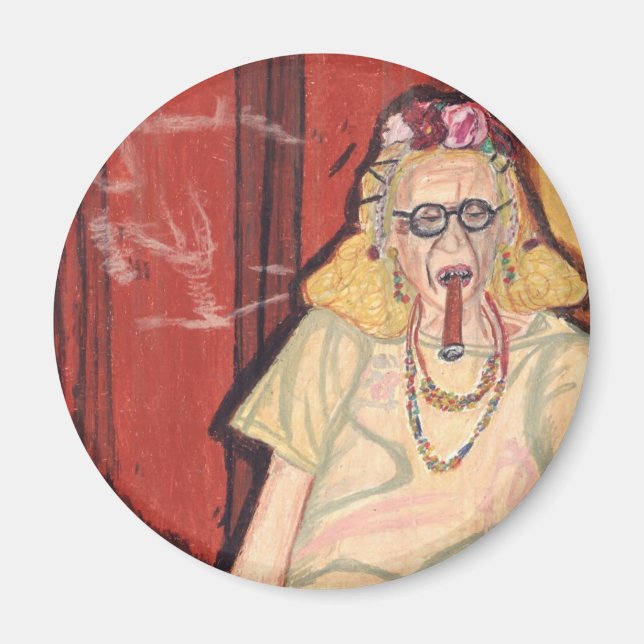 old lady and cigar magnet (Front)