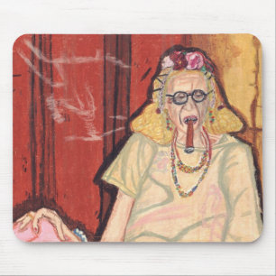 old lady and cigar mouse mat