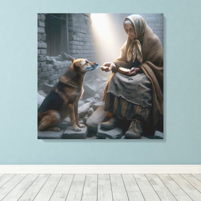 Old Lady and Dog War Survivors Canvas Print (Insitu(Wood Floor))