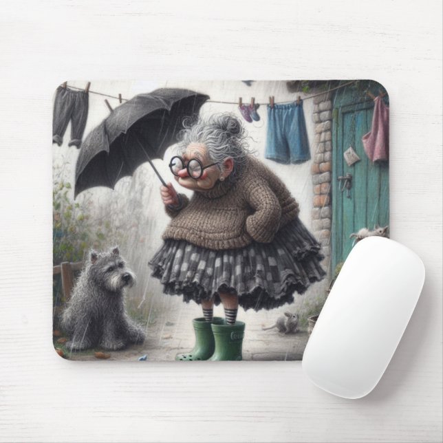 Old lady caricature mouse mat (With Mouse)