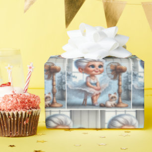 Old Lady Cooling Off In Front of a Retro Fan Wrapping Paper