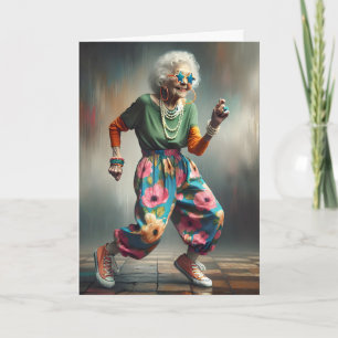 Old Lady Dancing Card