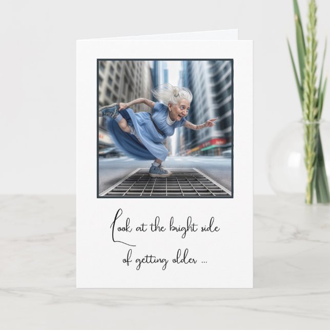 Old Lady Dancing On City Street Card (Front)