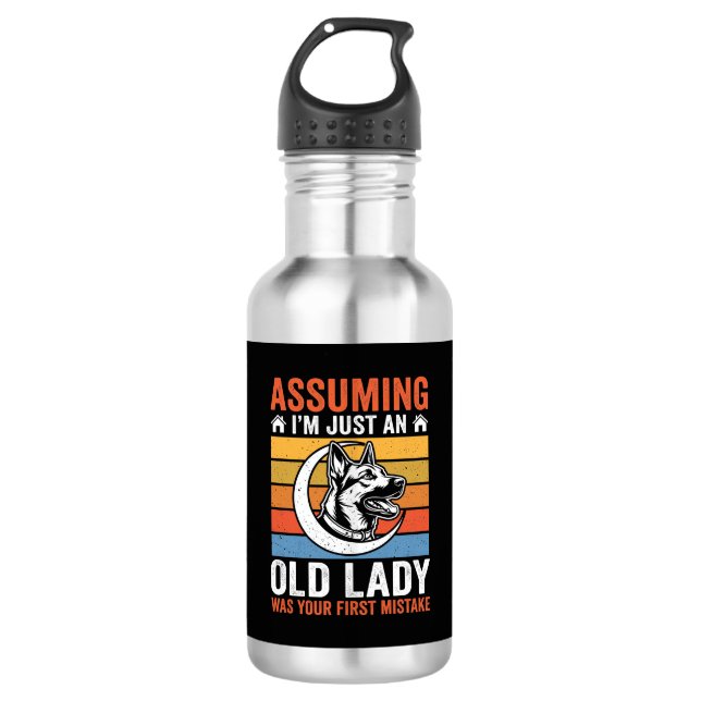 Old Lady Dog Warning Retro 532 Ml Water Bottle (Front)
