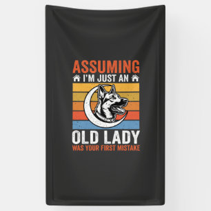 Old Lady Dog Warning Retro Banner