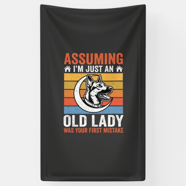 Old Lady Dog Warning Retro Banner (Vertical)