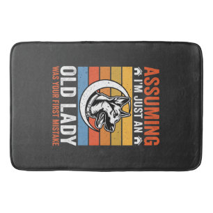 Old Lady Dog Warning Retro Bath Mat