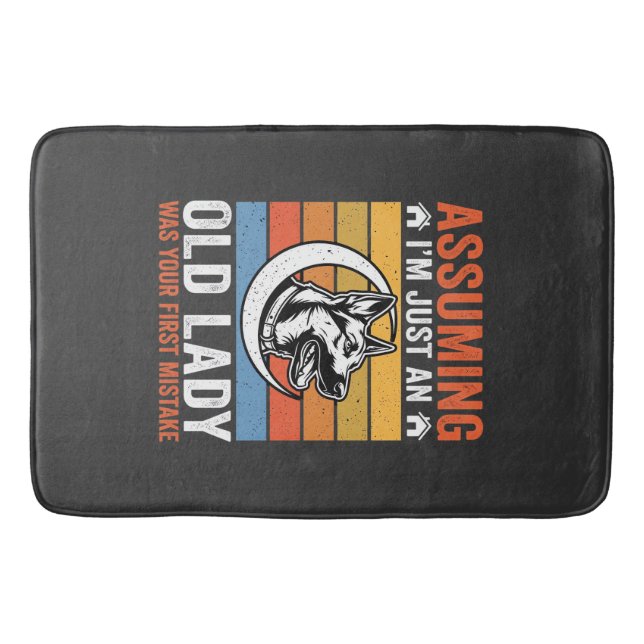 Old Lady Dog Warning Retro Bath Mat (Front)