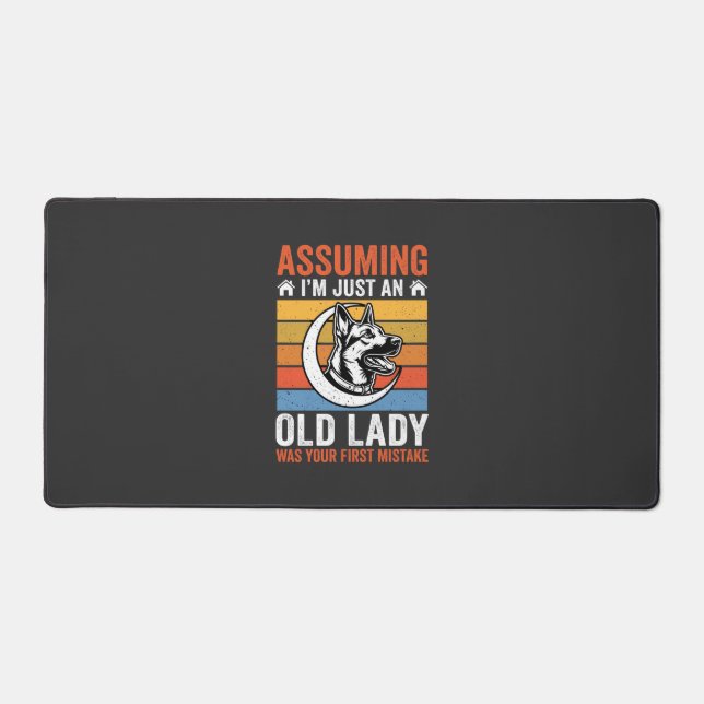 Old Lady Dog Warning Retro Desk Mat (Front)