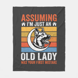 Old Lady Dog Warning Retro Fleece Blanket