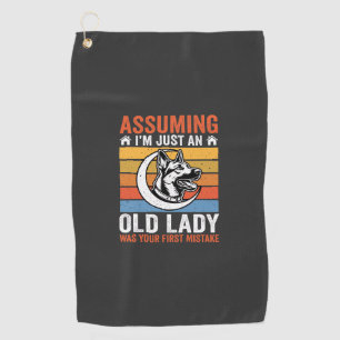 Old Lady Dog Warning Retro Golf Towel