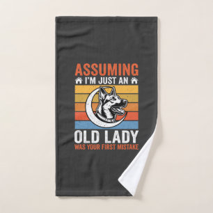 Old Lady Dog Warning Retro Hand Towel