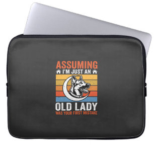 Old Lady Dog Warning Retro Laptop Sleeve