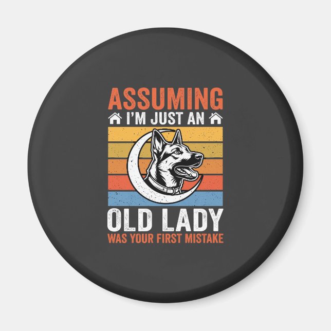 Old Lady Dog Warning Retro Magnet (Front)