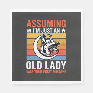 Old Lady Dog Warning Retro Napkin