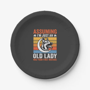 Old Lady Dog Warning Retro Paper Plate