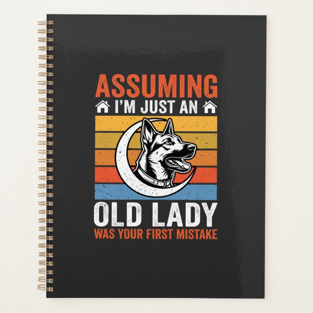Old Lady Dog Warning Retro Planner (Front)