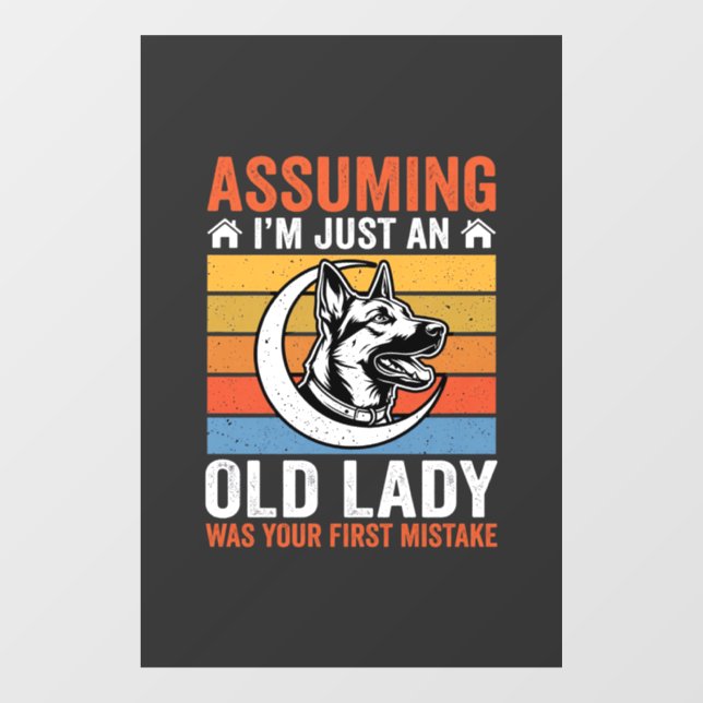 Old Lady Dog Warning Retro Window Cling (Sheet)