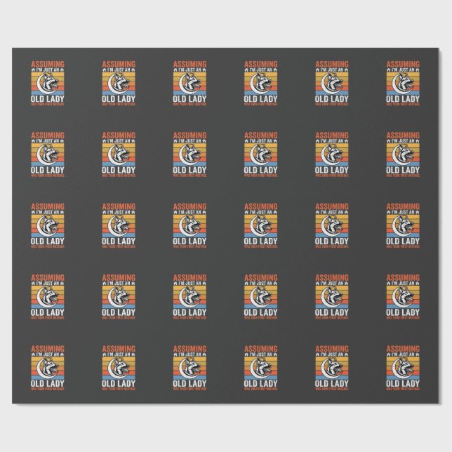 Old Lady Dog Warning Retro Wrapping Paper (Flat)